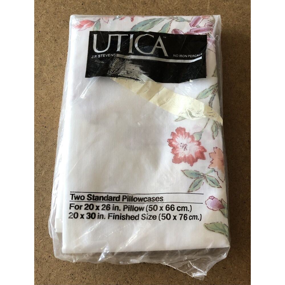 Vintage Floral Pillowcase Set Pink Cottage Flowers No Iron Percale Utica Stevens